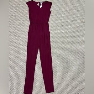 Womans knit Burgundy Jumpsuit jumper with pockets new medium